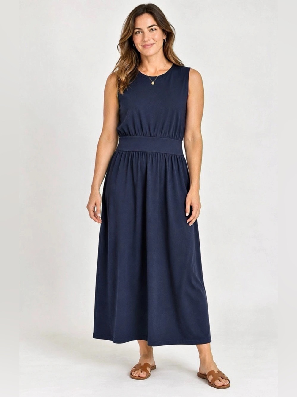 Barbour Maisie Midi Dress Sleeveless Cotton Midi Dress in Blue Size 10